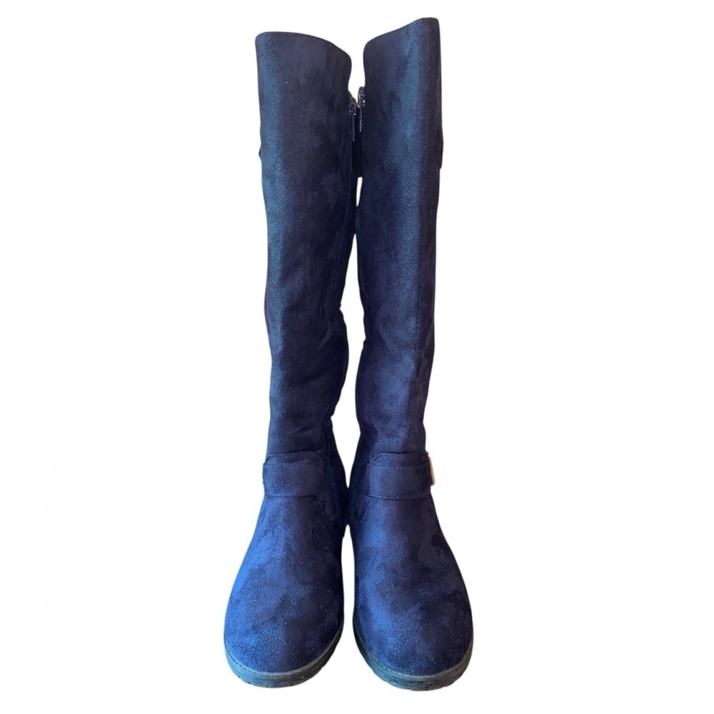 FOREVER Link Mango-23 Suede Knee High Side Zip Riding Boots Black/Gold SZ 7-1/2 - Picture 5 of 11